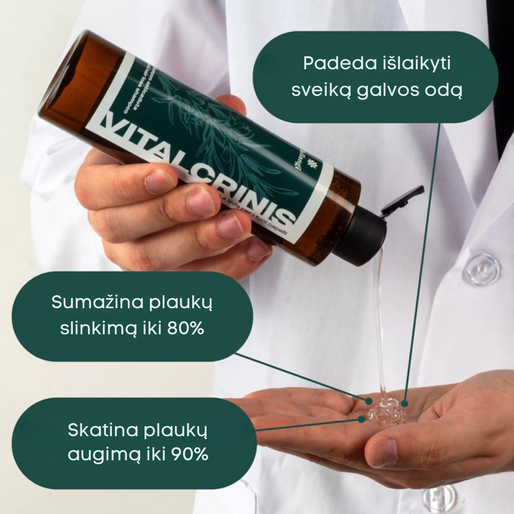 sampunas nuo plauku slinkimo, plauku slinkimas, slinkimas, galva, plaukai, plikimas, serumas, sampunas, Vitalcrinis